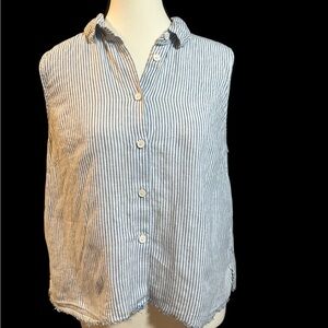 Grana Irish Linen Blue and White Striped Button Down Shirt 100% Linen